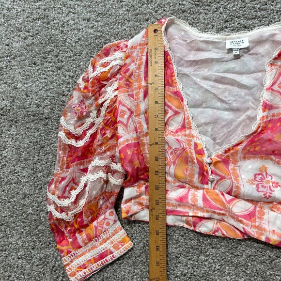 Hemant & Nandita Womens Medium Puff Sleeve Work Cropped Top - Picture 5 of 11